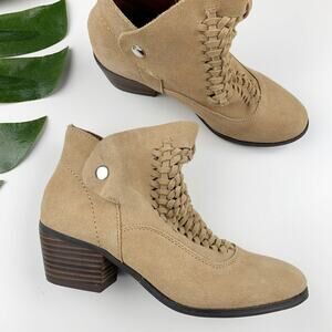 Plume by Faryl Robin Doran Ankle Boots Tan Suede Women’s Size 6.5 Woven Boho